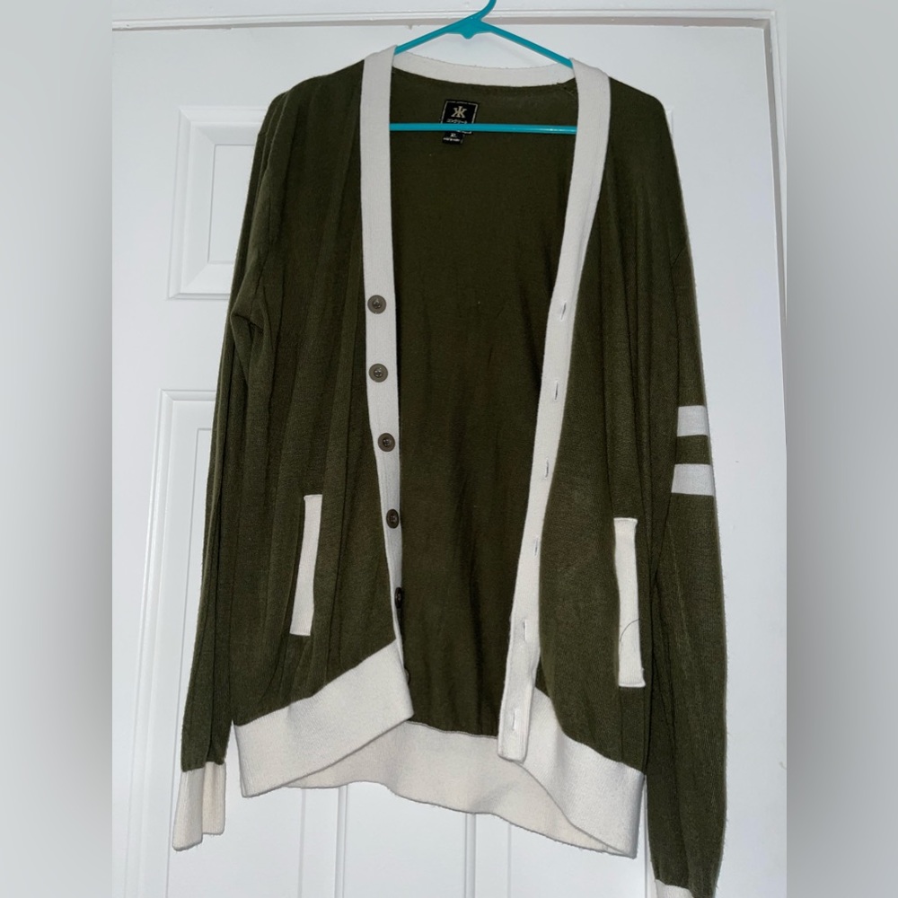 Green and White Cardigan